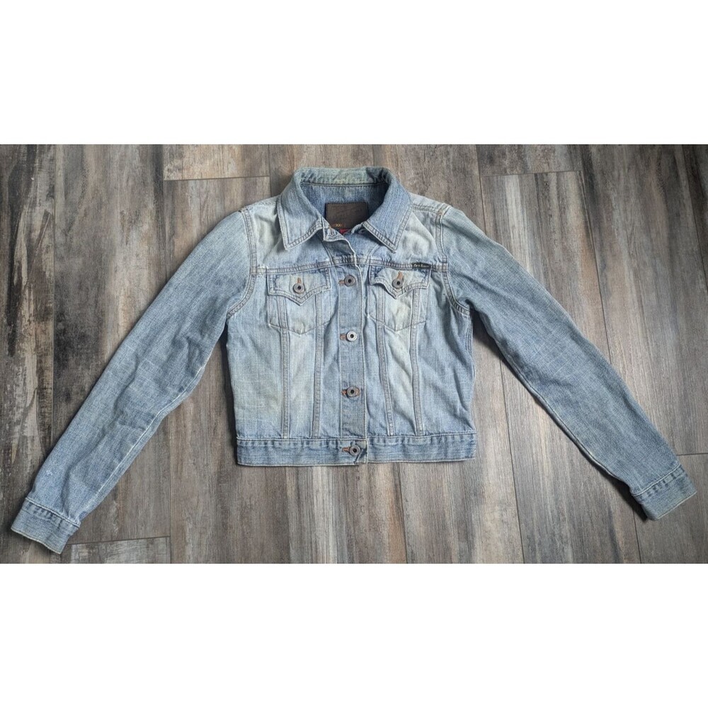 Vintage Guess Jean  Moto Jacket Women's Size XS Cropped Distressed Light Wash